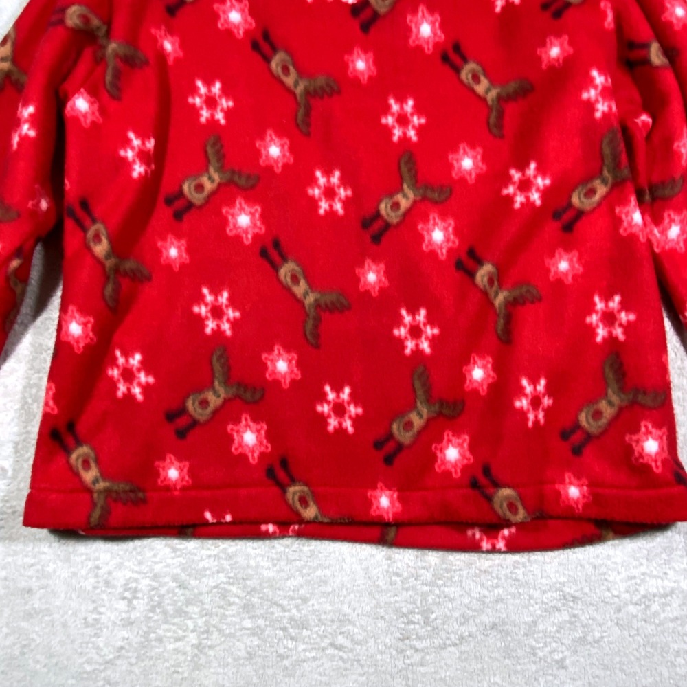 Handmade Reindeer Snowflake Fleece Top Women XL Red Holiday V-Neck Pullover - Picture 7 of 13